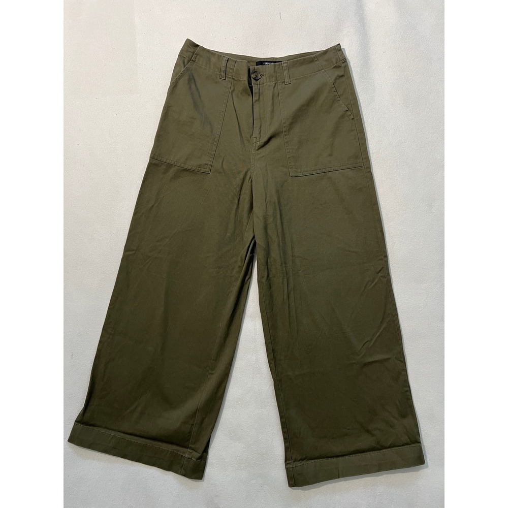 Forever 21 Olive Green Wide Leg Cropped Utility Pants Women's Medium